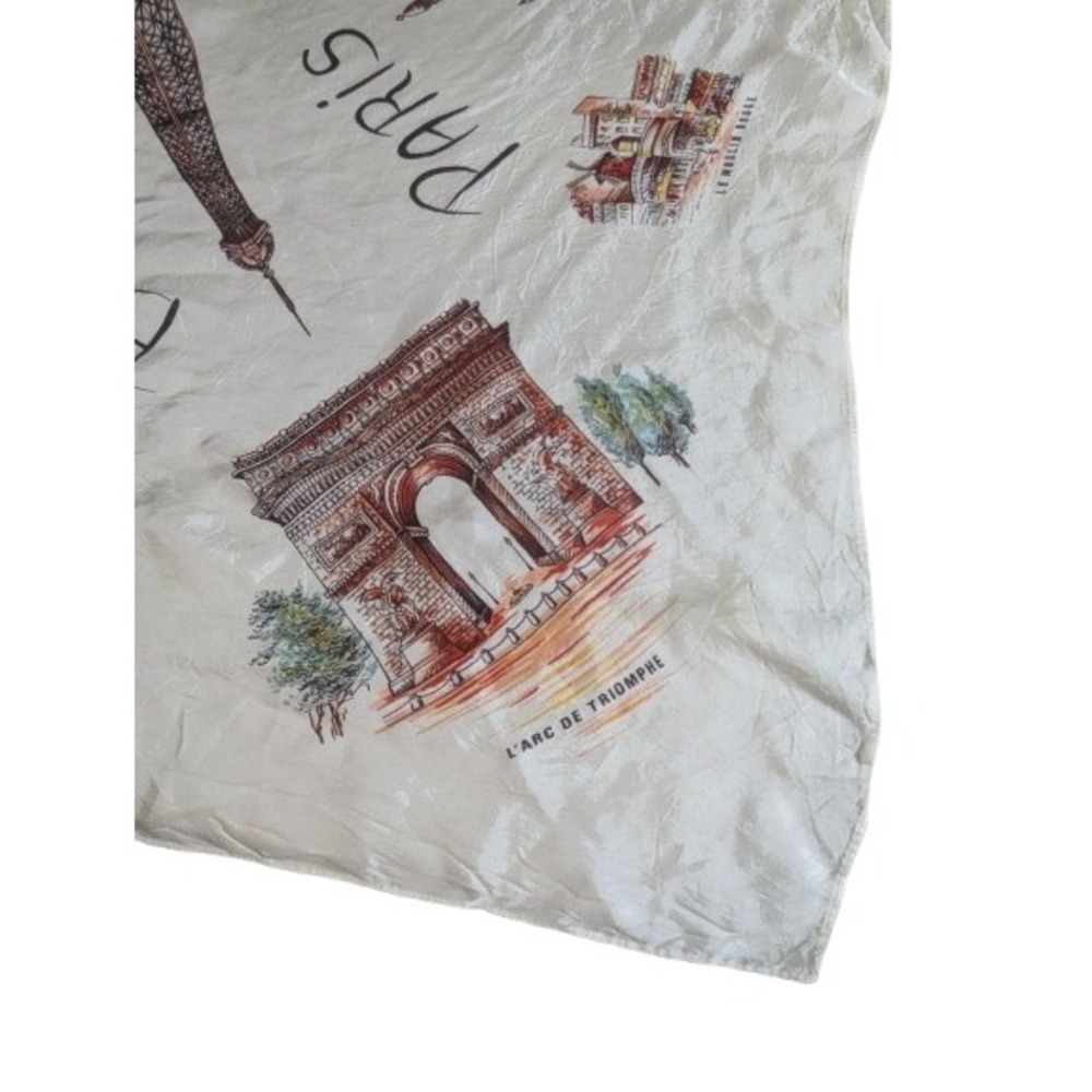 Vintage 30x30 Paris Souvenir Scarf - Large Mid-Century French Landmark Scarf MCM - Picture 3 of 12